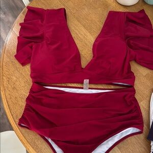 Elegant Red Ruffled Bikini Set